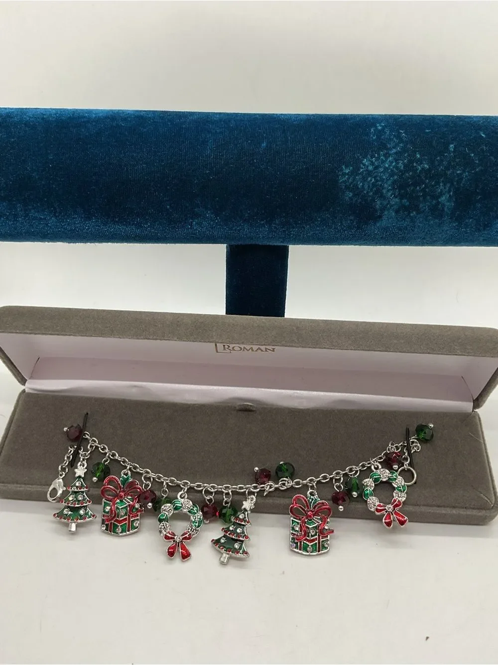 Roman Silver-Tone Christmas Charm Bracelet - Red & Green